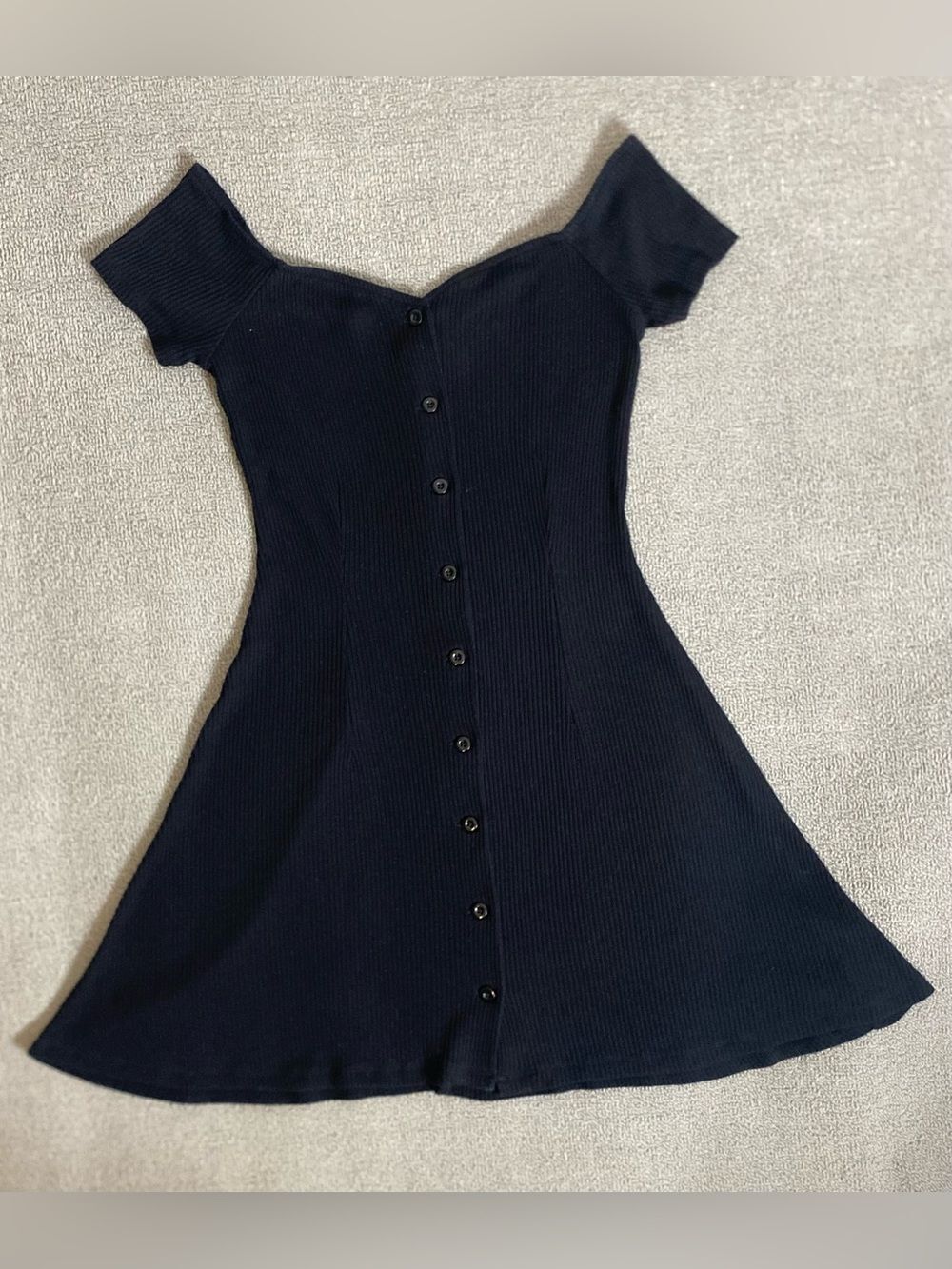 Urban Outfitters Black Ribbed Button Up Mini Skater Dress- Fit & Flare